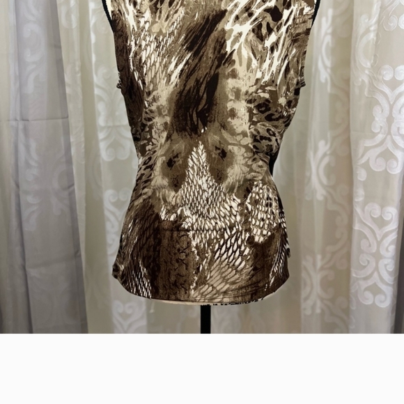 Evan-Pioneer Brown Abstract Snakeskin sleeveless faux wrap blouse - Picture 6 of 11